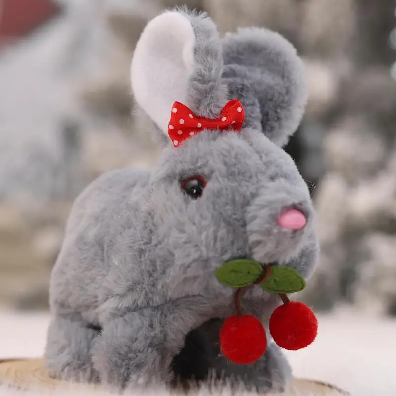 かわいいバニーぬいぐるみ電気ウサギ人形ウォーキングぬいぐるみ音付きリアルなソフト人形弓チェリーインタラクティブバニーおもちゃイースター