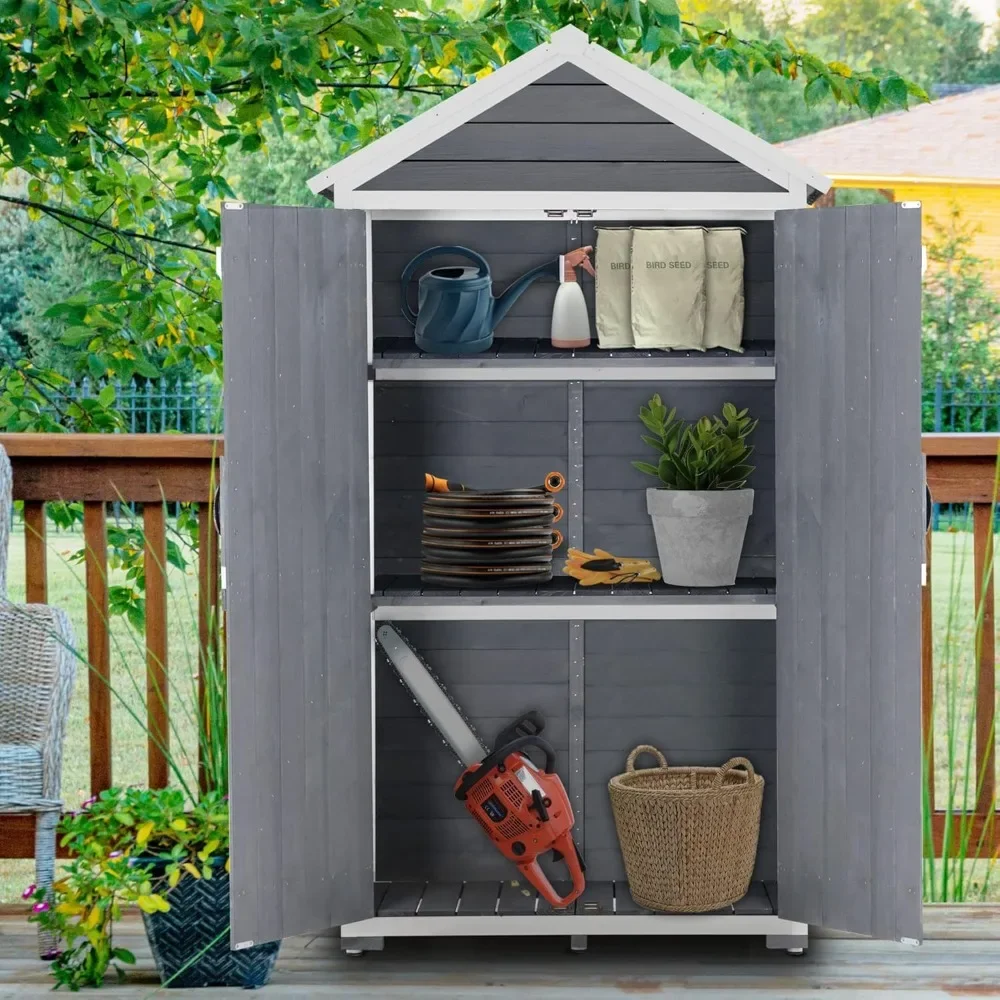 Outdoor Storage Cabinet, Garden Wood Tool Shed, Outside Wooden Shed Closet with Shelves and Latch for Yard, Patio,Deck and Porch