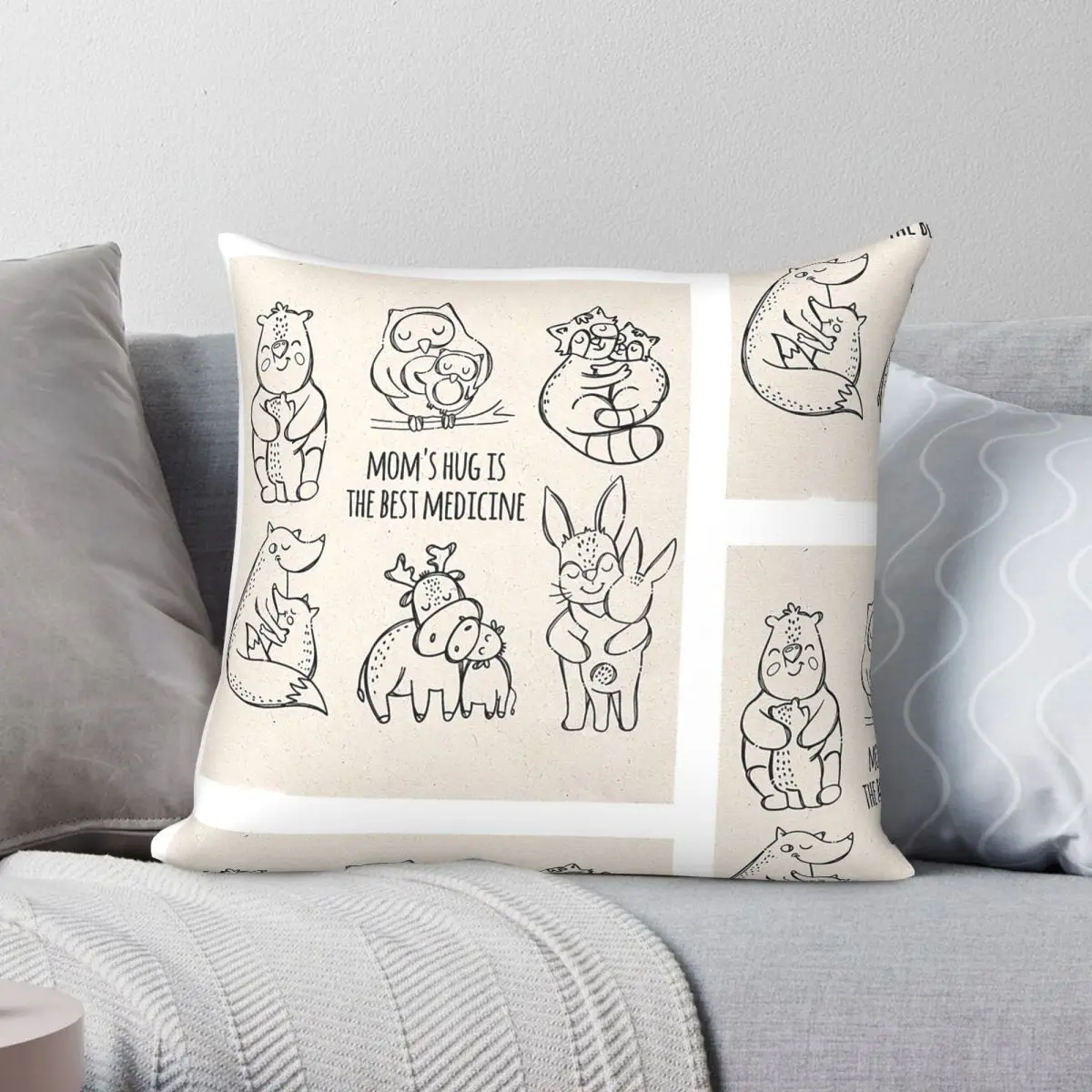 Mum Hug Best Medicine Pillowcase Polyester Linen Velvet Creative Zip Decor Pillow Case Sofa Seater Cushion Cover
