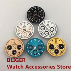 BLIGER VK63 Watch Dial Replacement Watch Accessories Chronograph For VK63 Quartz Movement Modified Luminous Panda Dial Hands