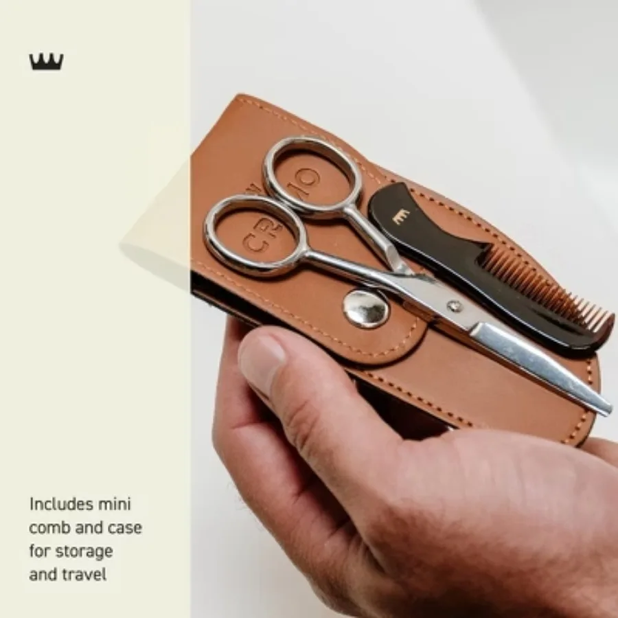Cremo Beard and Mustache Stainless Steel Shears With Synthetic Leather Carrying Case And Comb For Precise Facial Hair Trimming