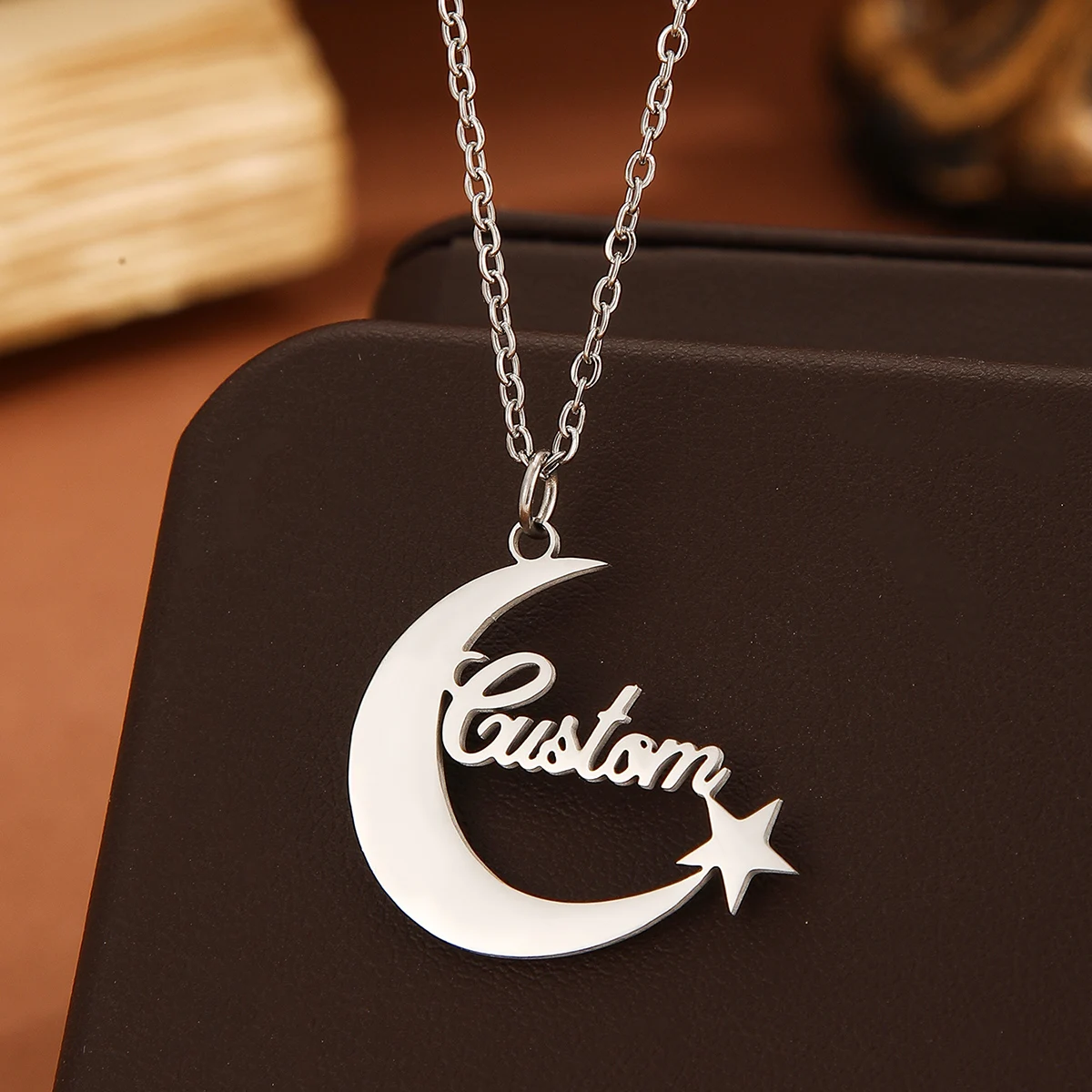 

Stainless Steel Custom Moon Star Name Necklace For Women Personalised Jewelry Men Chain Choker Necklace