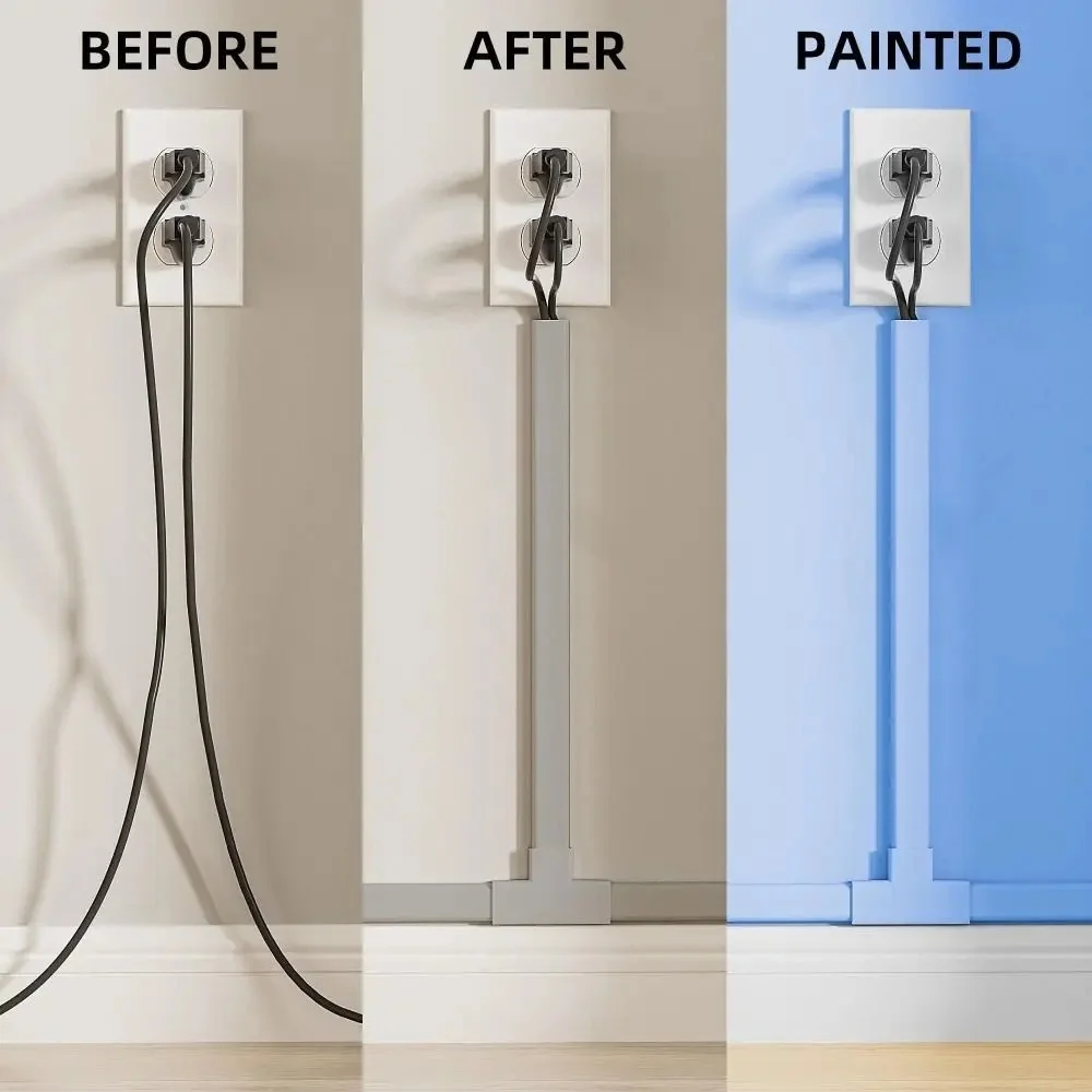 1/4/8pcs High Cord Hider Paintable Self-Adhesive Wall Wire Cover Square Electric Wire Slot Office PVC Wire Hider, Cable Raceway view 5