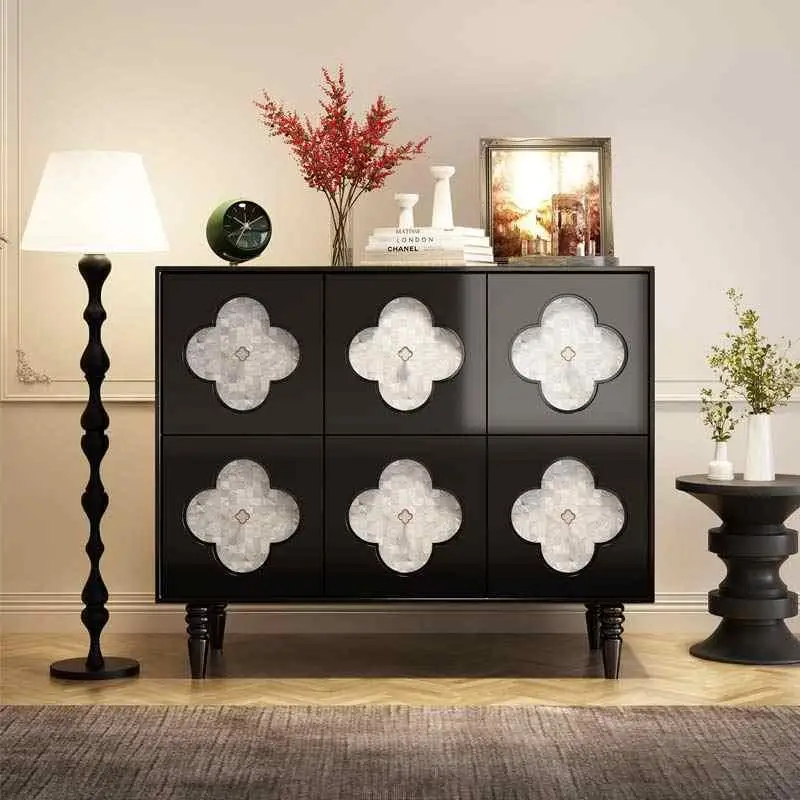 Shell cabinet French retro solid wood dining side cabinet living room B & B hotel bedroom storage 4