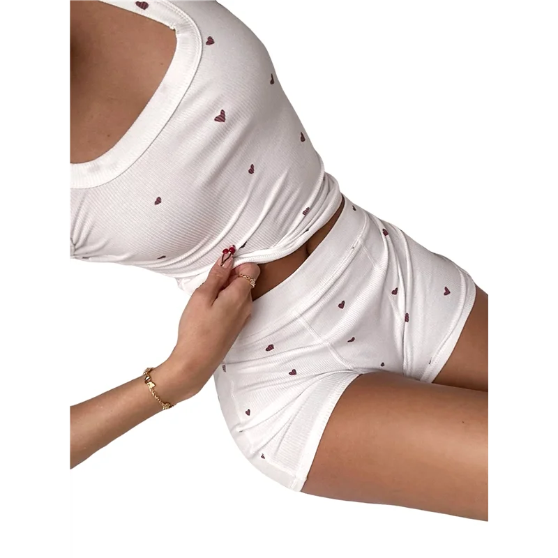 AOAO – Conjunto de shorts esportivos femininos slim fit, top sem mangas e shorts