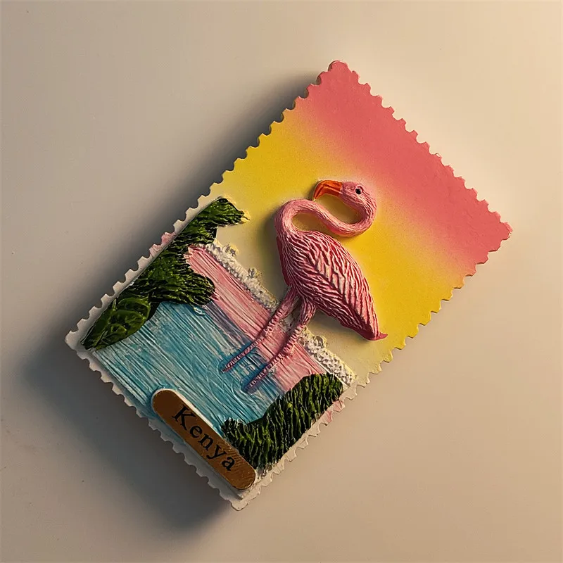 Africa Kenya Lake Nakuru Tourist Souvenir Painted Flamingo Decorative Magnetic Fridge Magnet Resin Material