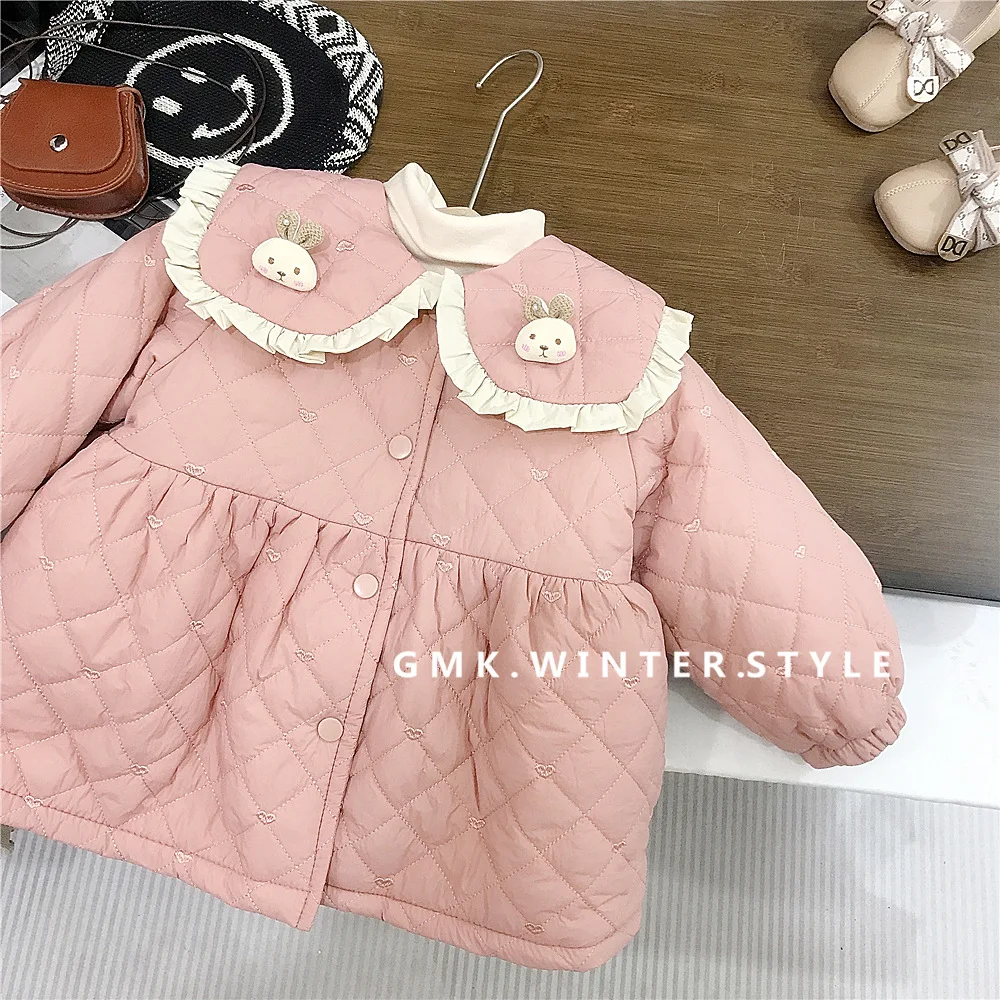 Winter Children Girl Parkas Cotton Padded Rabbit Turn Down Collar Infant Baby Girl Coat Long Sleeve Printed Toddler Girl Jackets