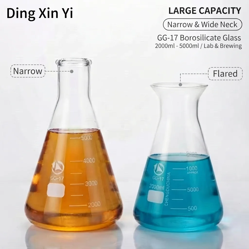 DXY GG-17 Borosilicate Glass Large Erlenmeyer Flask Narrow & Wide Neck Conical Flask 2L 3L 5L 2000-5000ml Brewing Lab Glassware