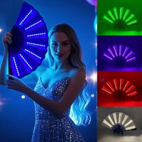 Neon Light Up Bar Foldable Hand Fan dance performance Luminous LED Fans Glowing Kung Fu Chinese Bamboo Fan Concert Support Props