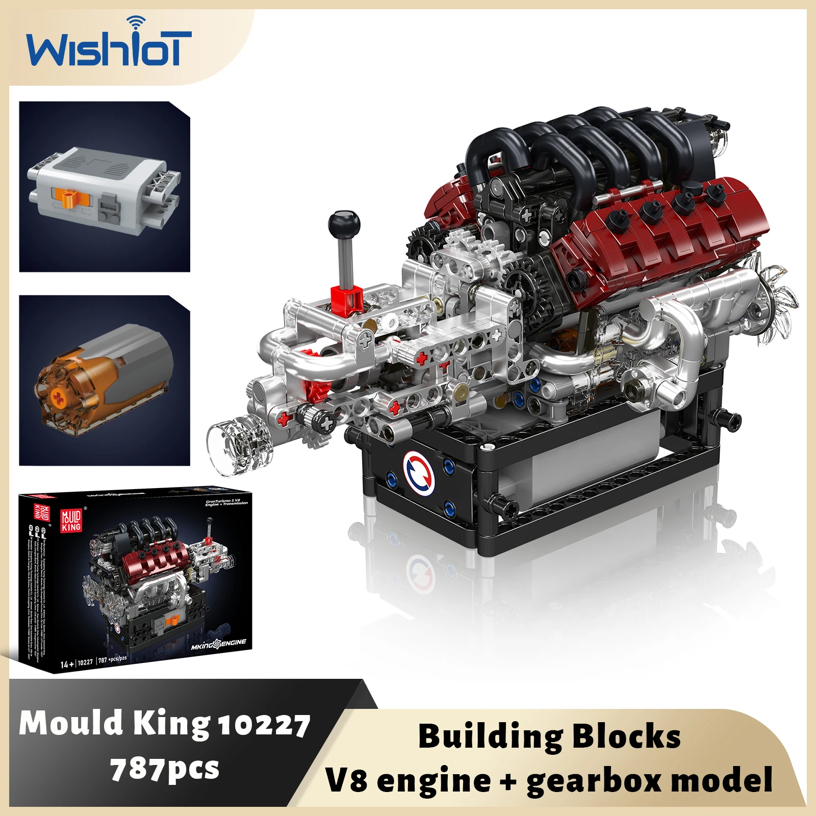 

Mould King 10227 GTS V8 Engine+Transmission Building Blocks Classic Luxury Car Engine with Gearbox Motor Control Puzzle Toy Gift