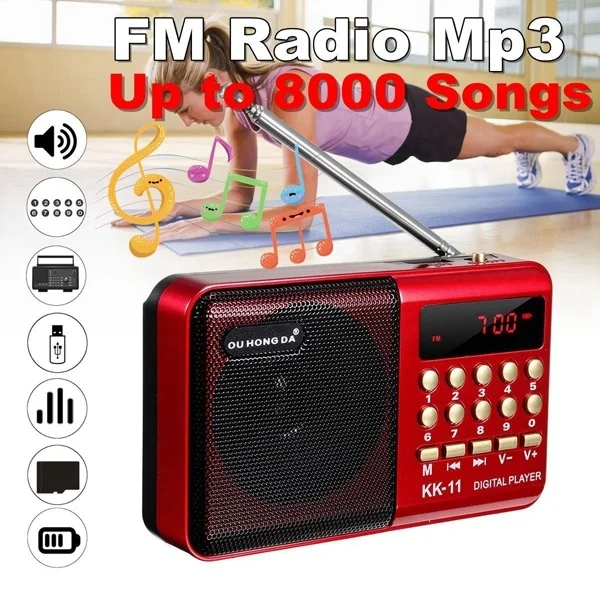 K11 FM Rechargeable Mini Portable Radio Handheld Digital FM USB TF MP3 Player Speaker