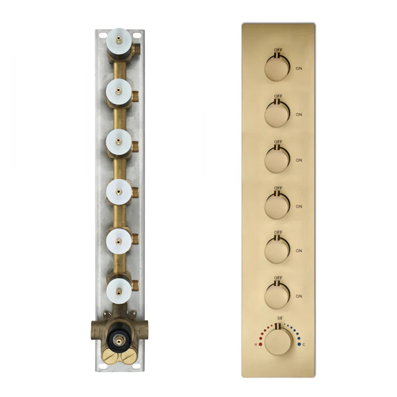 

6 Functions Solid Brass Thermostatic Shower Mixer Pressure Balanced Multifunction Diverter Valve With Trim