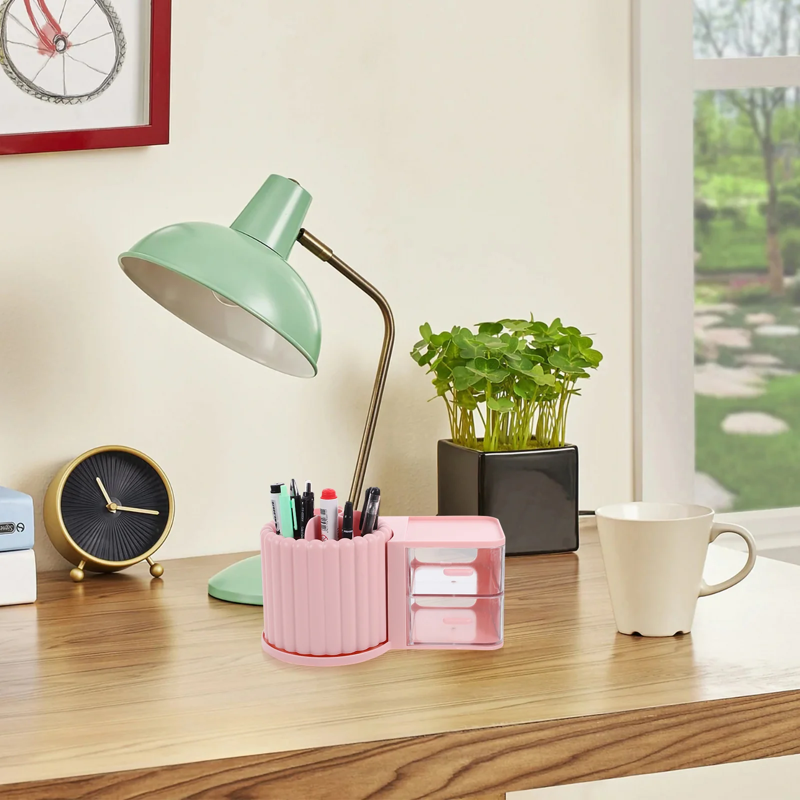 ที่ใส่ปากกาหมุนได้ อุปกรณ์จัดระเบียบโต๊ะทำงาน ที่เก็บแปรง หมุนได้ 360 องศา ดีไซน์มินิมอลอเนกประสงค์สำหรับวางบนโต๊ะ
