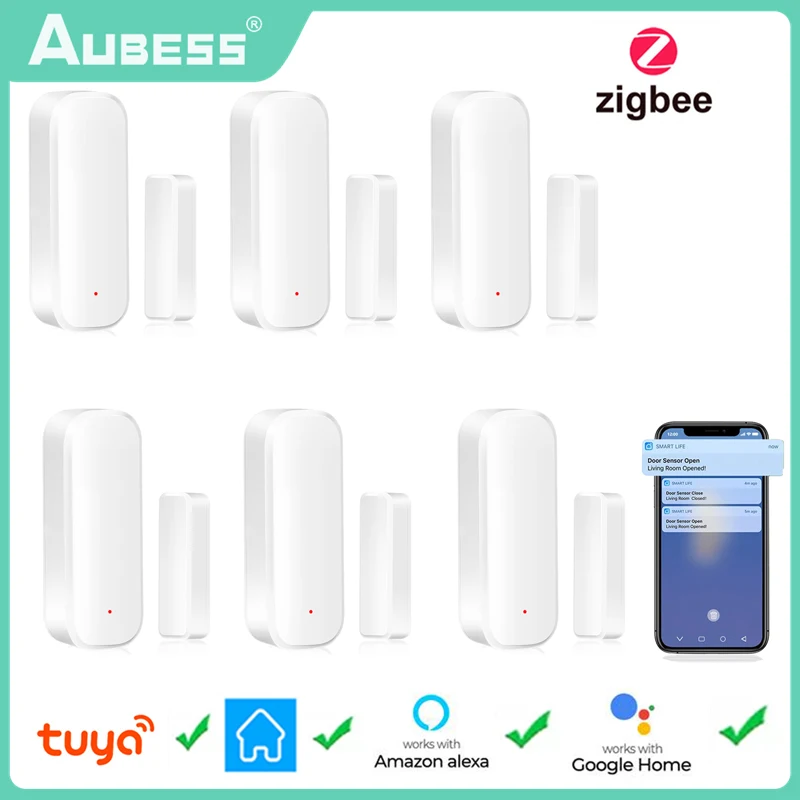 Tuya ZigBee Sensor de contacto de ventana y puerta inteligente, detectores de puerta inalámbricos para el hogar, alarma remota de apertura/cierre,