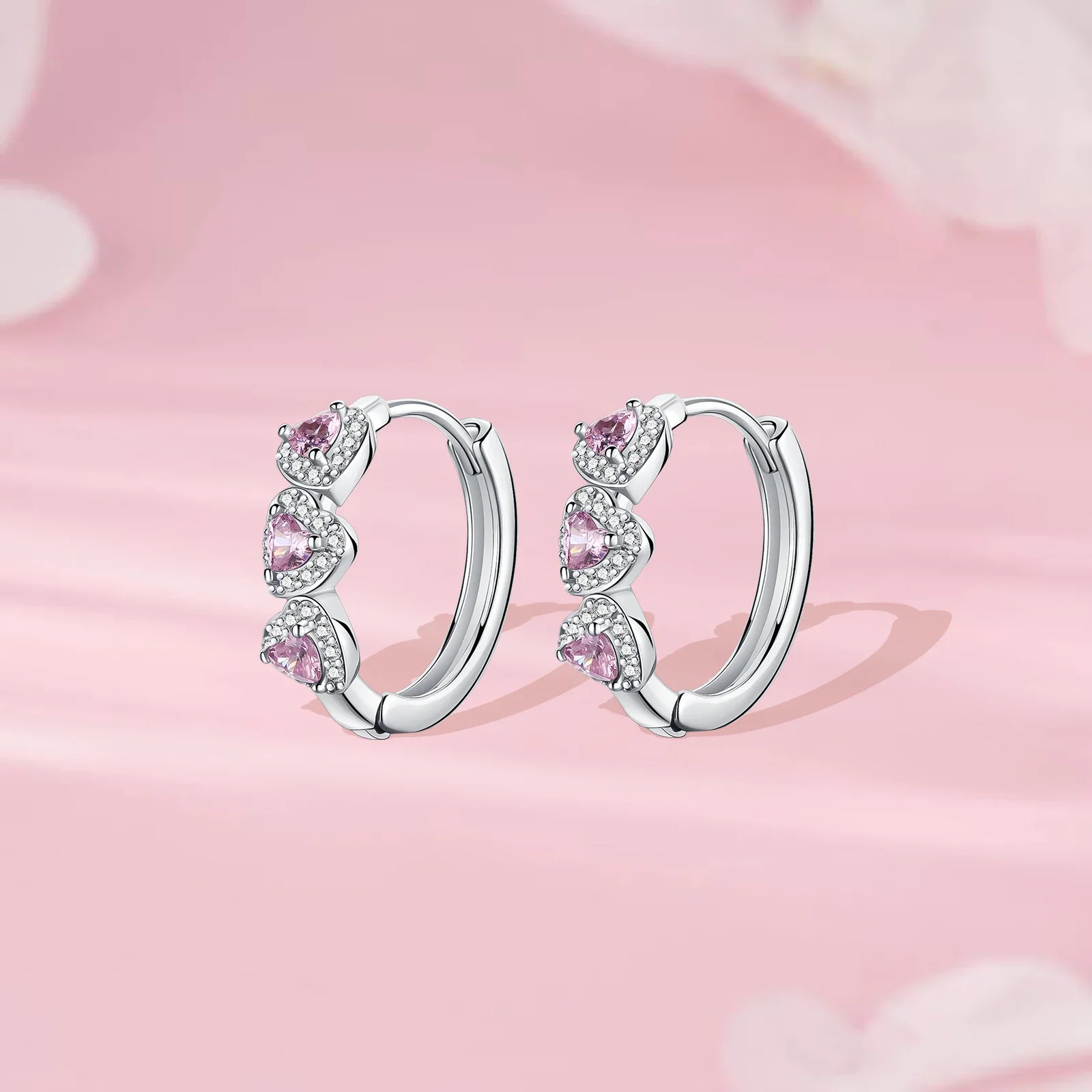 Pendientes de aro originales de Plata de Ley 925 con forma de corazón rosa y circonita de cristal de lujo para mujer, joyería fina, regalo de fiesta