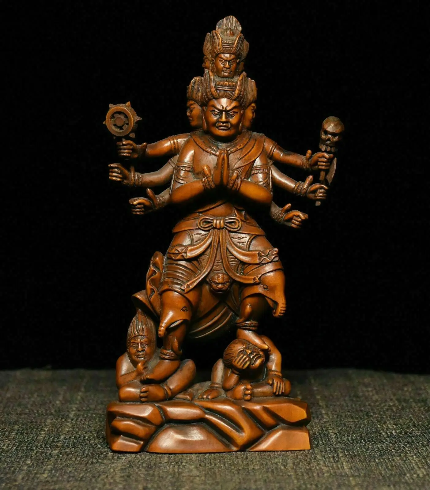 

Tibet Buddhism Collection Boxwood wood carve God Protector Deity Buddha Statue