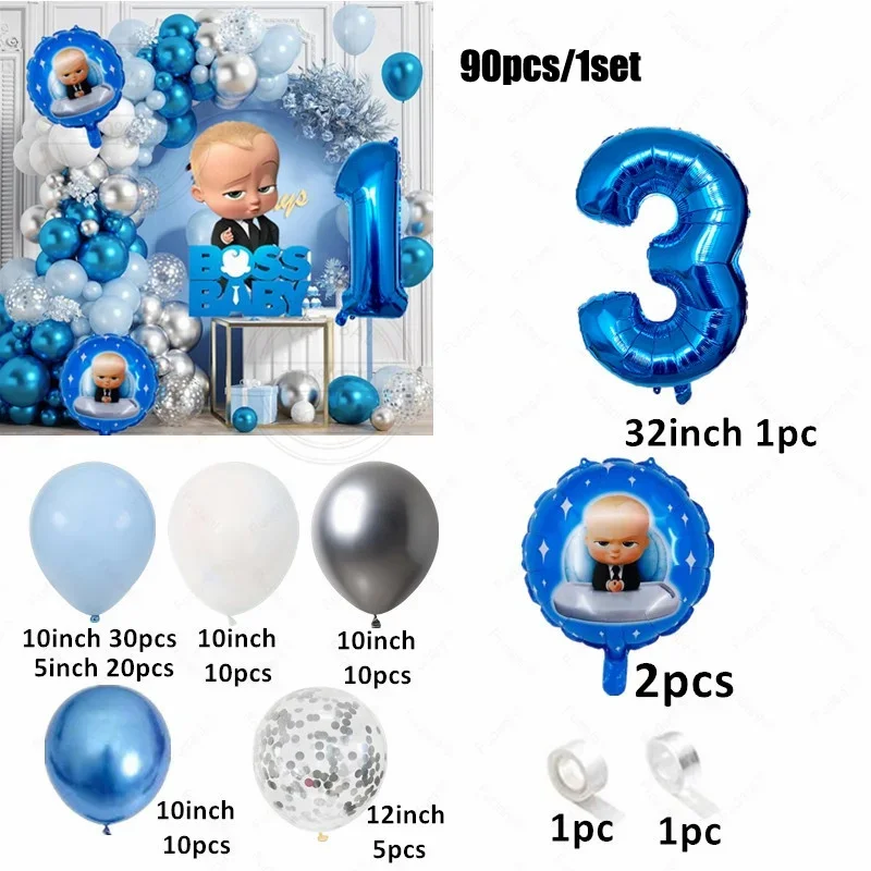 90pcs/set Boss Baby Theme Balloon Garland Arch Kit Newborn Baby Shower Foil Helium Balloon Kids Bluey Party Decorations Supplies