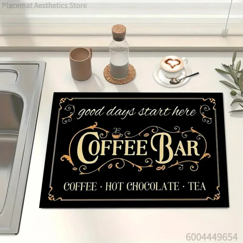 Vintage Kitchen Utensils Print Super Absorbent Kitchen Drying Mat Waterproof Counter Coffee Maker Drain Decor Placemat