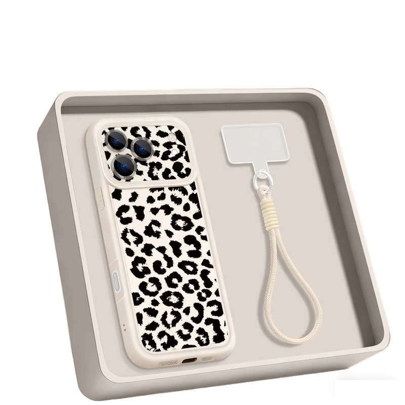 Leopardenmuster-Handyhülle mit Trageriemen für iPhone 18 17 Pro Max 17e 16 15 14 Pro Max 13 12 Pro Stoßfeste Weiche TPU-Hülle mit Lanyard