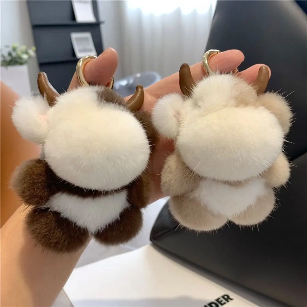 

Long Mane Calf Plush Pendant Stuffed Simulation Mink Fur Plush Cow Keychain Ornaments Soft Cute Animal Keychain Kid Girls