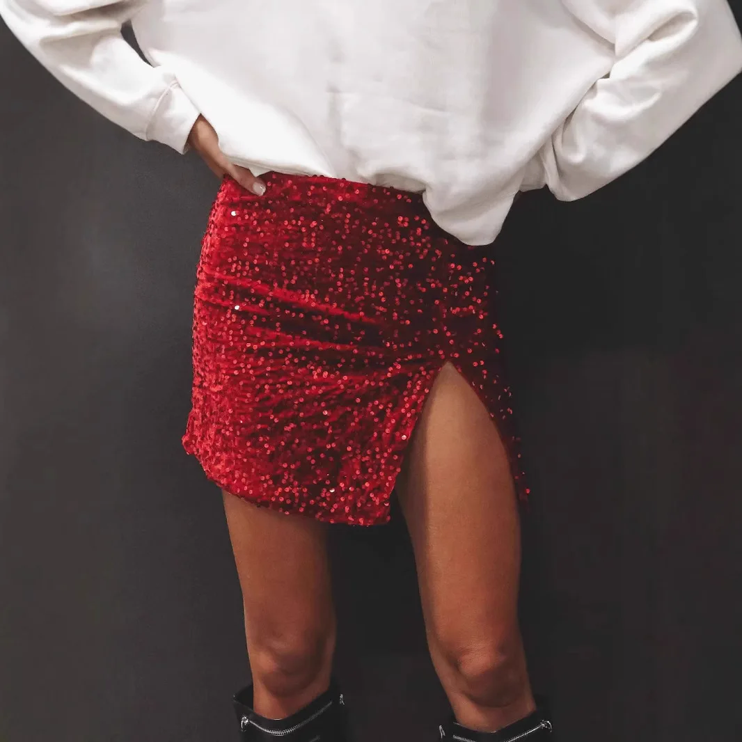

DSMTRC New White Sequin Skirt Woman Low Waist Mini Skirt Female Fashion Shiny Glitter Elegant Short Skirts For Ladies Y2k Skirts
