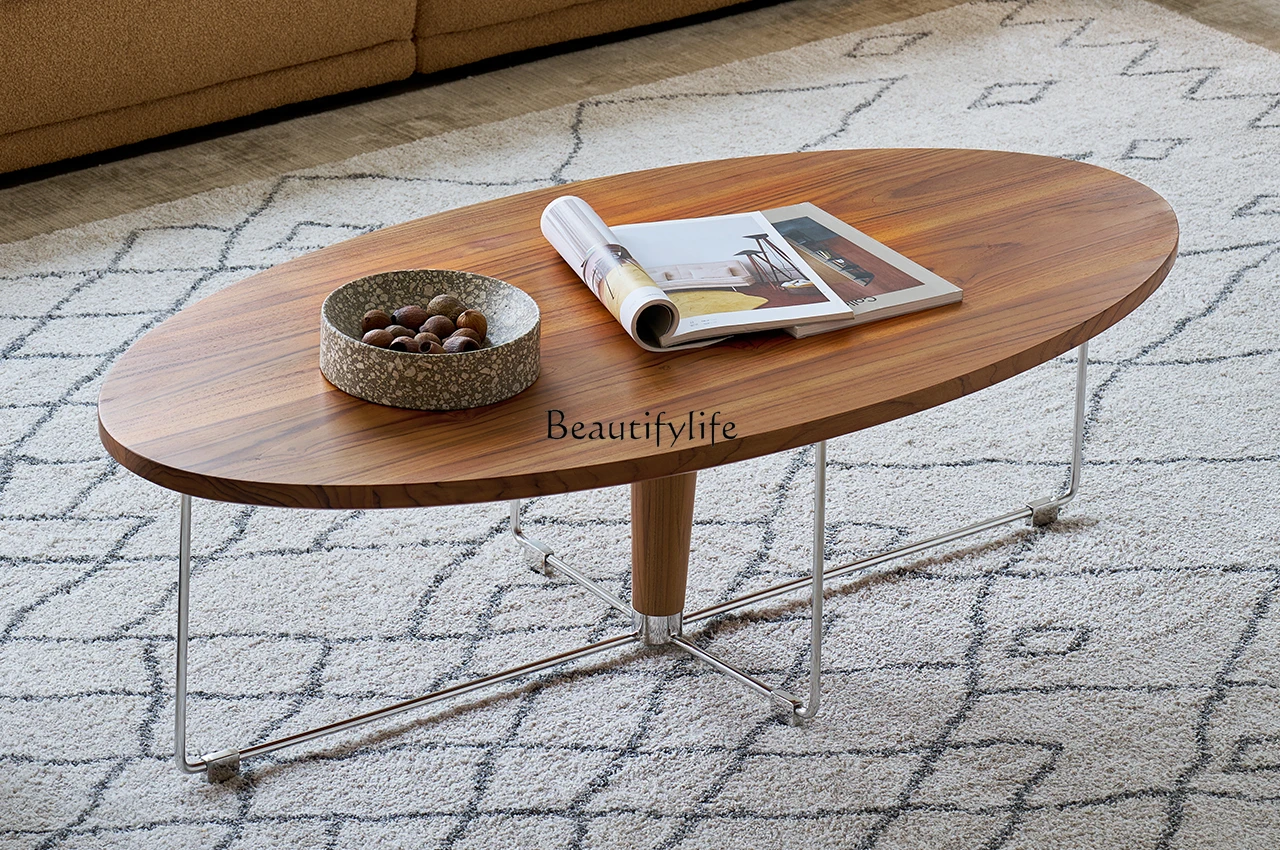 

Medieval style solid wood coffee table small apartment living room household oval coffee table