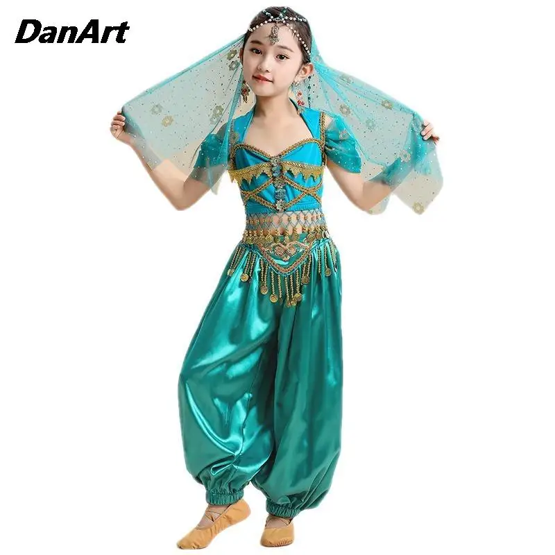 Ensemble de olympiques de danse du ventre pour filles, tenue de danse indienne, performance sur scène pour enfants, entraînement trempé, haut et pantalon de princesse d'Halloween