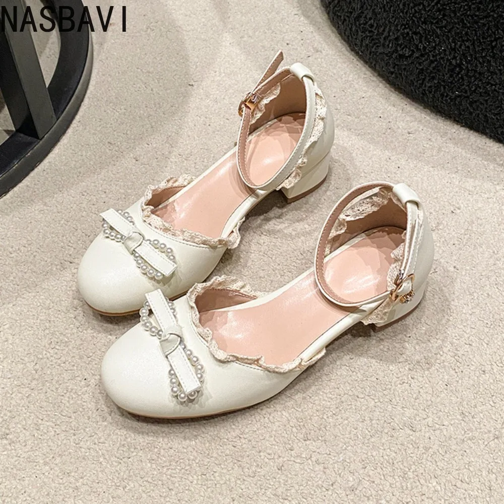 Girls' Summer 2026 Ladies Cute Bow Lace Princess Mary Jane Lolita Shoes Party Sweet Ankle Women Pumps Dress Shoes Sandals 32-43