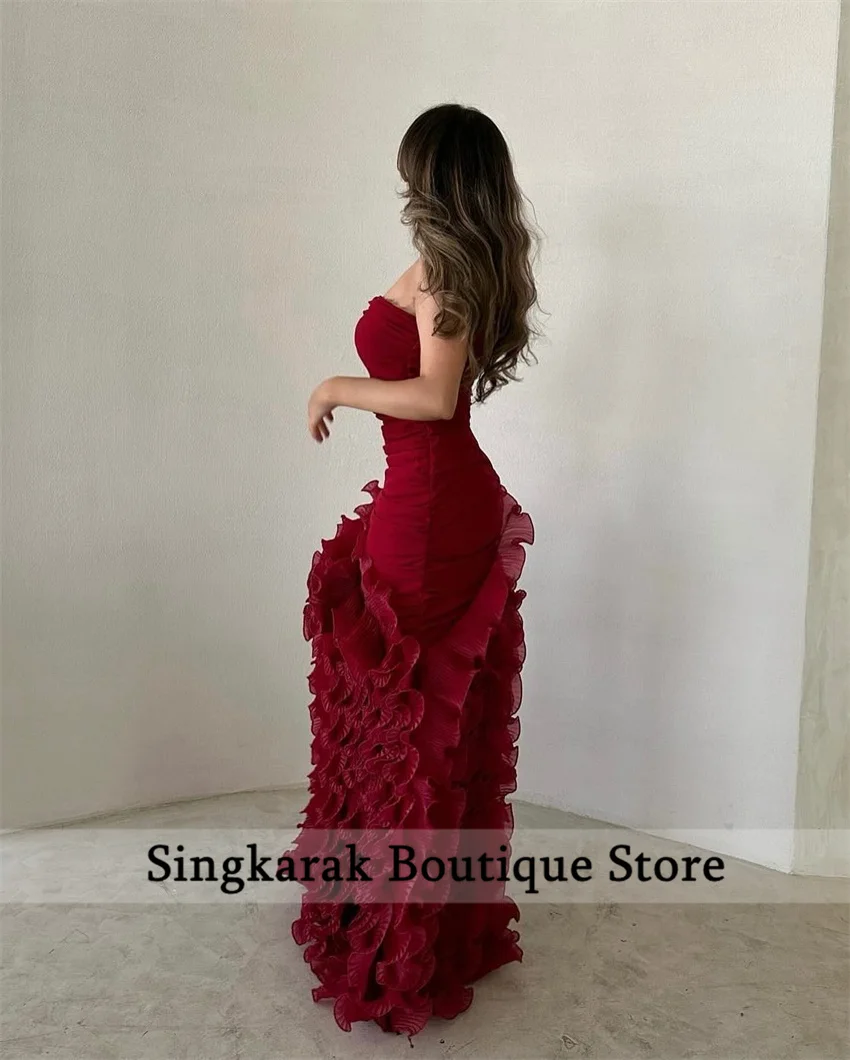 Sexy Red Prom Dress 2025 Tiered Ruffles Sweetheart Luxury Birthday Party Evening Gown Wedding Dress  فساتين Robes Customized
