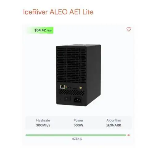 Compre 20 e ganhe 11 grátis ICERIVER AE1 LITE 300MH/S 500W ALEO Miner 100-240V AC com PSU Navio