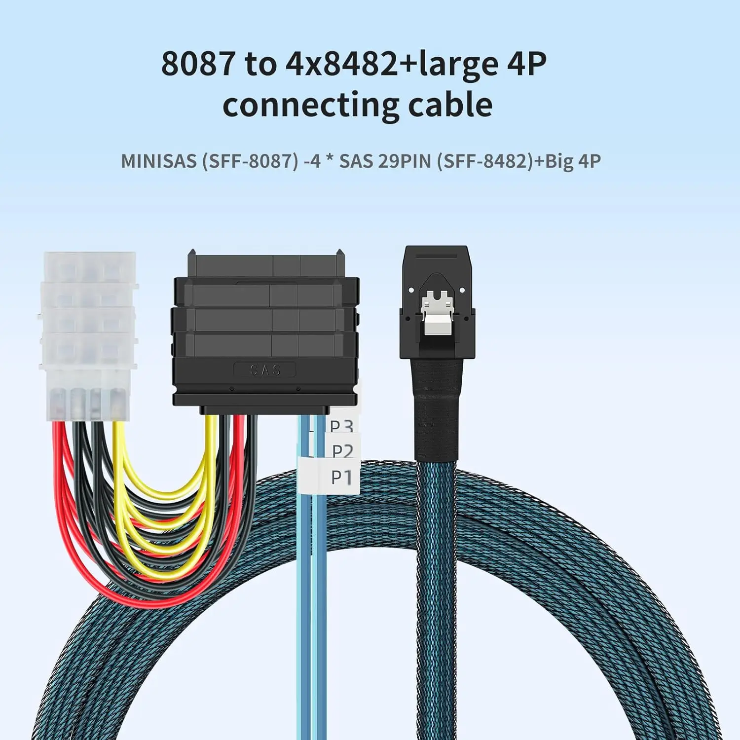 SFF8087 to 4X SFF8482 Adapter Cable , Mini SAS to SAS with 4-Pin Molex Power Connector for Server/Storage HDD Expansion