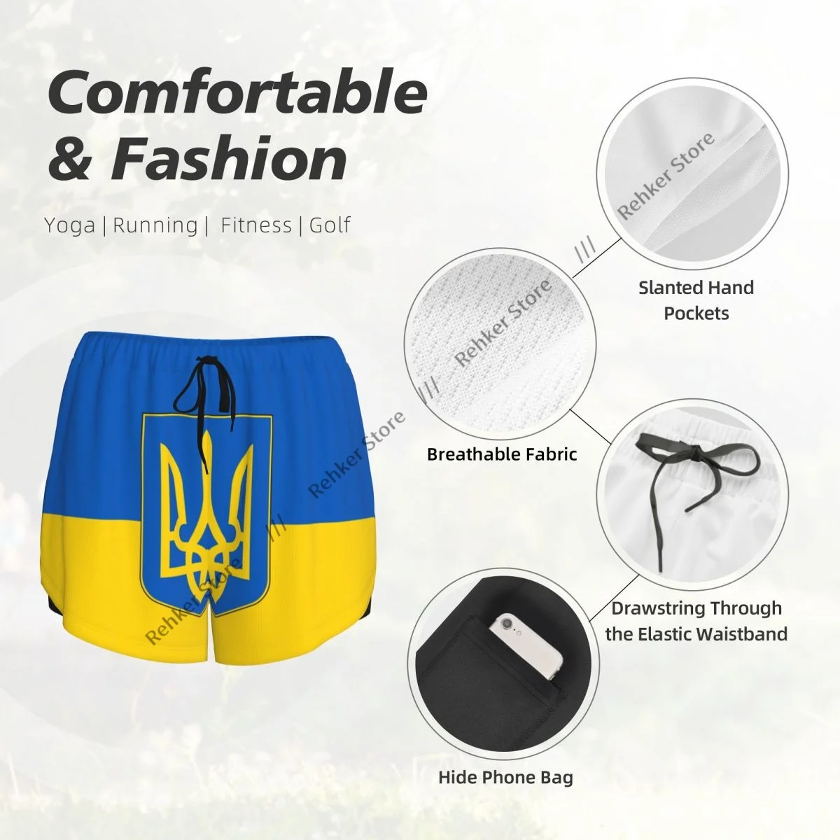 Yoga Shorts for Women Fitness Shorts Biker Workout Running Sports Shorts Flag Of Ukraine Quick Drying Sportwear With Pocket