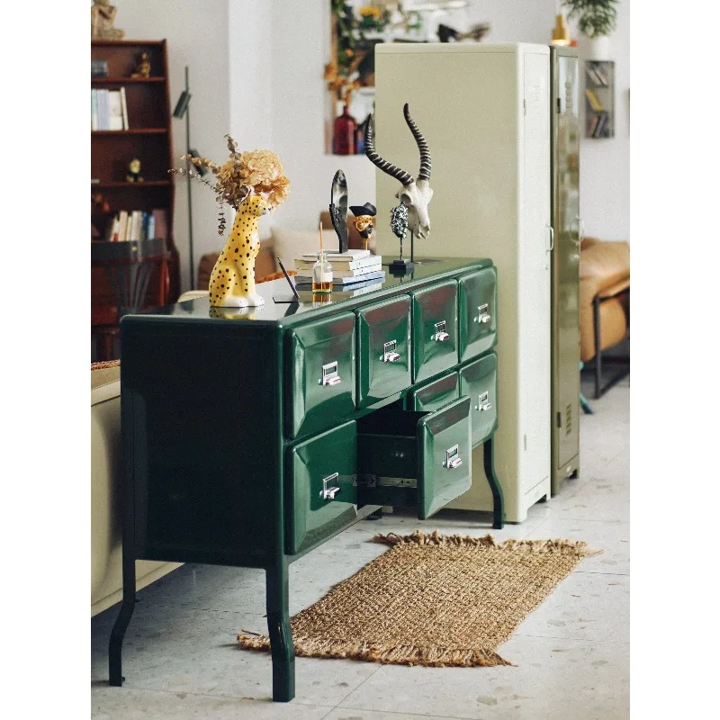 tall eight-drawer cabinet, multi-row metal chest cabinet in the entrance, living room utility cabinet