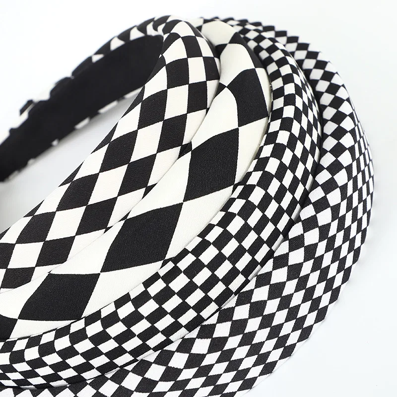 

Korean Style Checkered Headband for Women Wide-Brim Sponge Design High Crown Retro Hair Hoop Autumn Hair Accessories