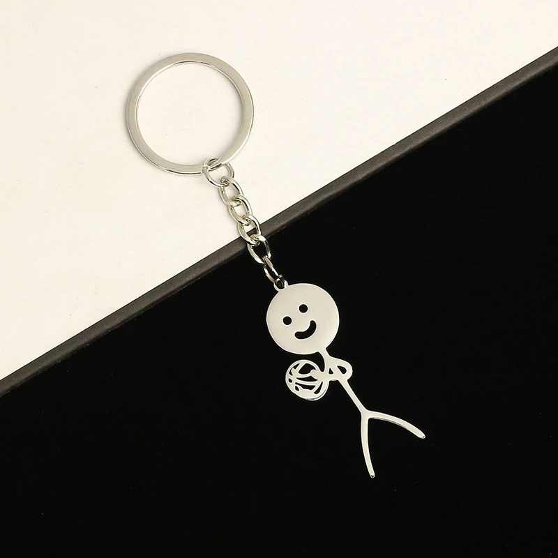 Niedlichen Stickman Schlüssel bund Mittelfinger lustige Basketball in der Hand Schlüssel ring Paar Anhänger Auto Schlüssel ring Rucksack Charms Tasche Dekor