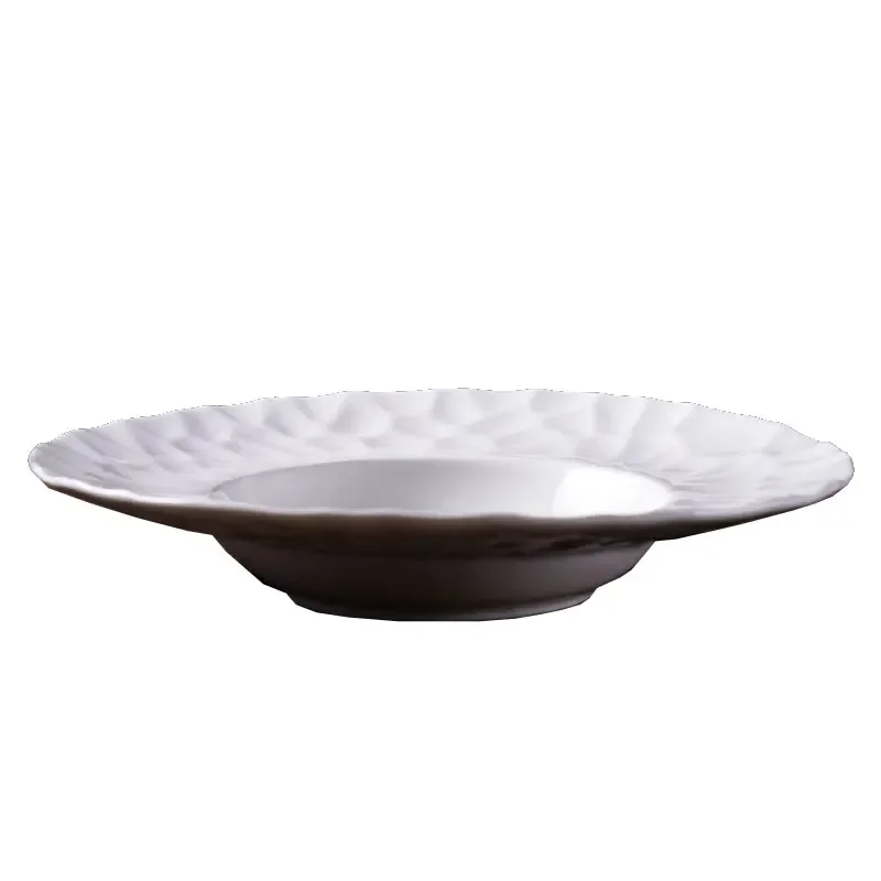 Restaurant Featured Salad Plate Hammered Ceramic Nordic Style Hotel Home Kitchen Decoration Dessert White Tableware