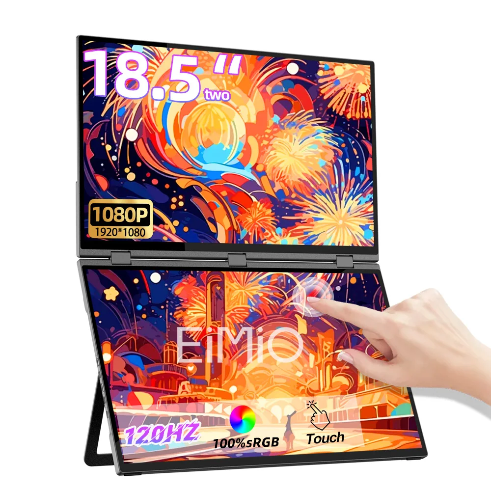 

Eimio OEM 2024 Лидер продаж 18,5-дюймовый USB-порт с тройным дисплеем, сенсорный двойной игровой монитор для ноутбука, портативный монитор 120 Гц, частота обновления 1080p IPS