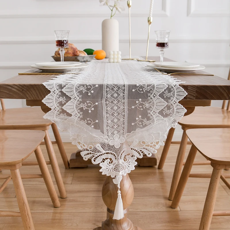 White Lace Table Runner High-grade Tv Cabinet Chest Of Drawers Cover Cloth Long Dining Table Coffee Table Cloth French Style