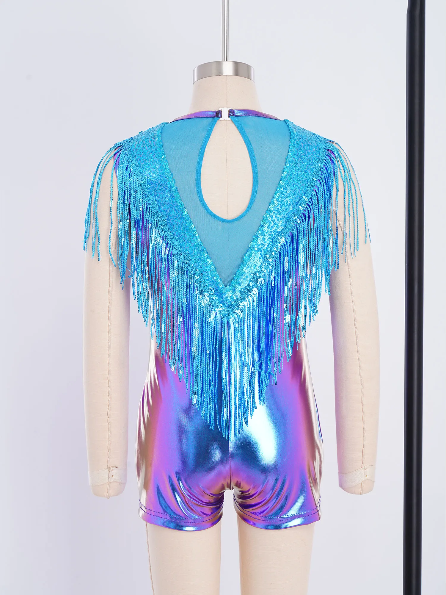 6-16 Girls 70s Disco Jazz Costume Shiny Flared Jumpsuit Kids Fashion Romper Children's Sequins Tiered Ruffles Jumpsuits Outfits view 5