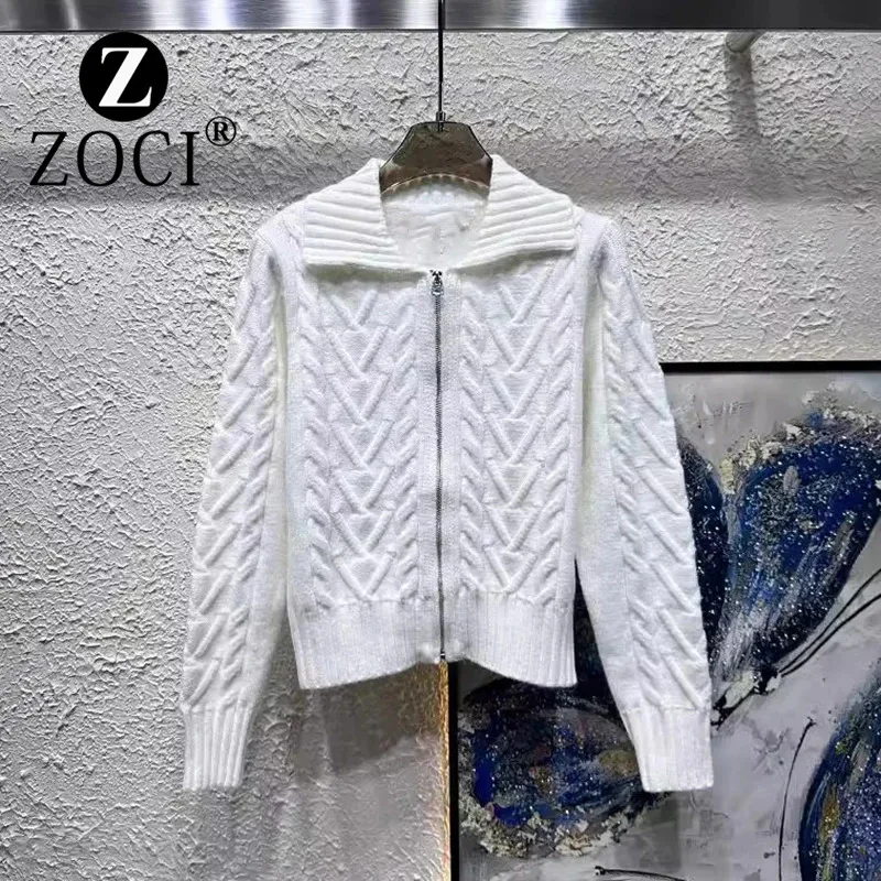 [ZOCI] New Fashionable Solid Color Collar Zipper Laziness Versatile Sweater Cardigan Style