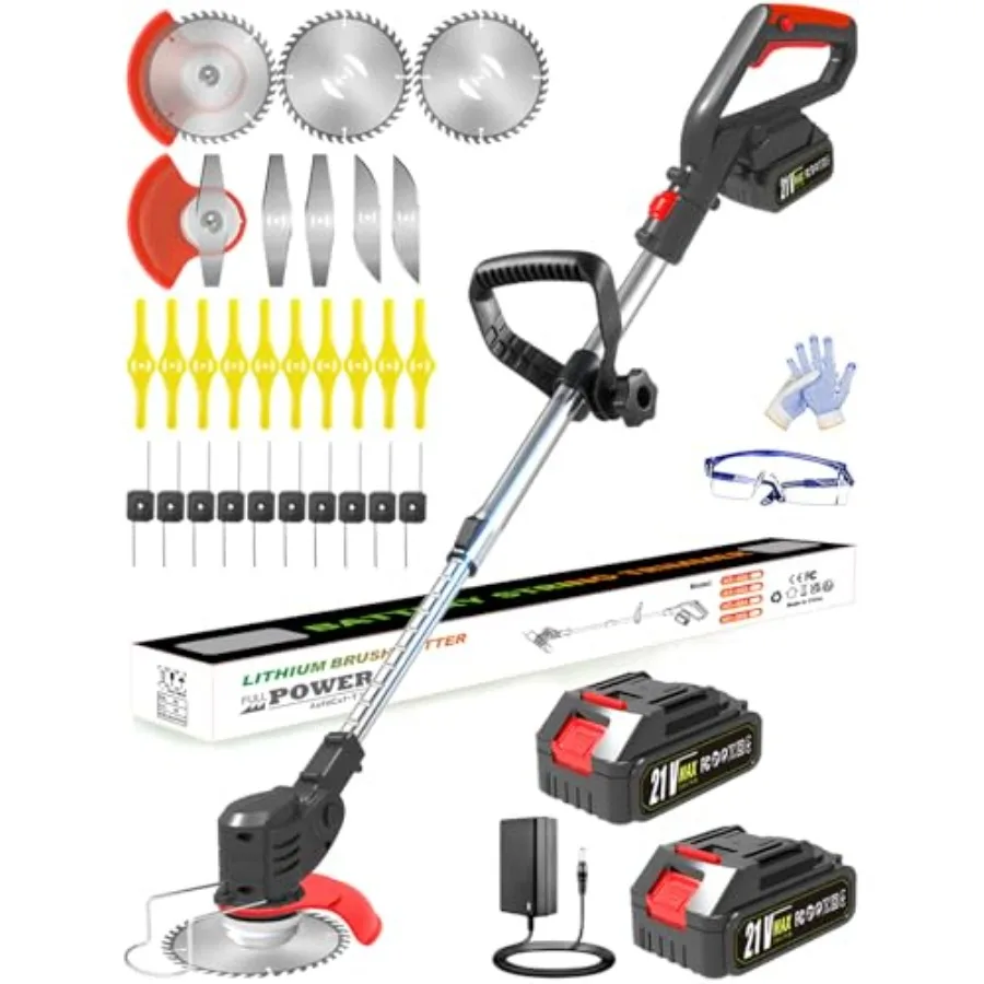 

Cordless Weed Wacker for garden yard use, metal blade, black and gray, 3-in-1 stringless grass trimmer lawn edger brush cutter