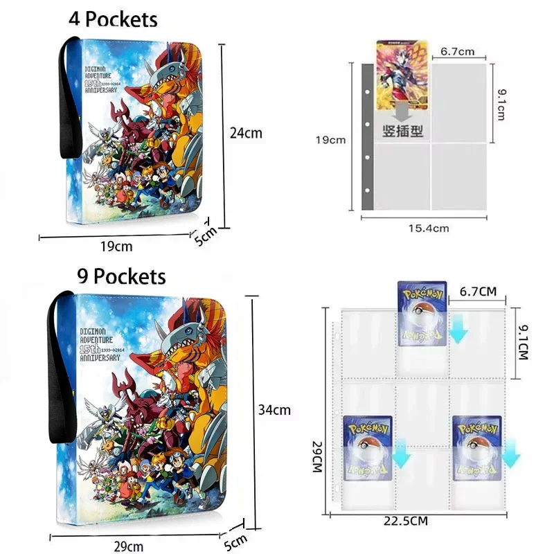 400/900pcs Digimon Adventure Card Album Book Folder 4/9 Card Slots Collections Zipper Double Pocket Zipper Card Binder Holder