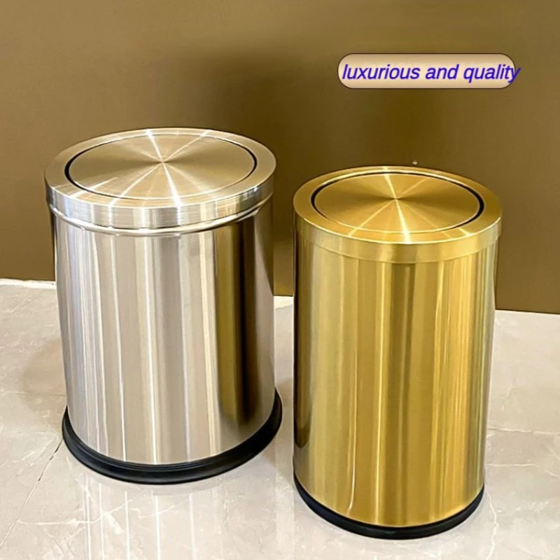 

Luxurious Gold Trash Can Swing Lid Rolling Cover Living Room Bathroom Kitchen Cleaning Dustbin Odor Proof Waste Bucket Hotel