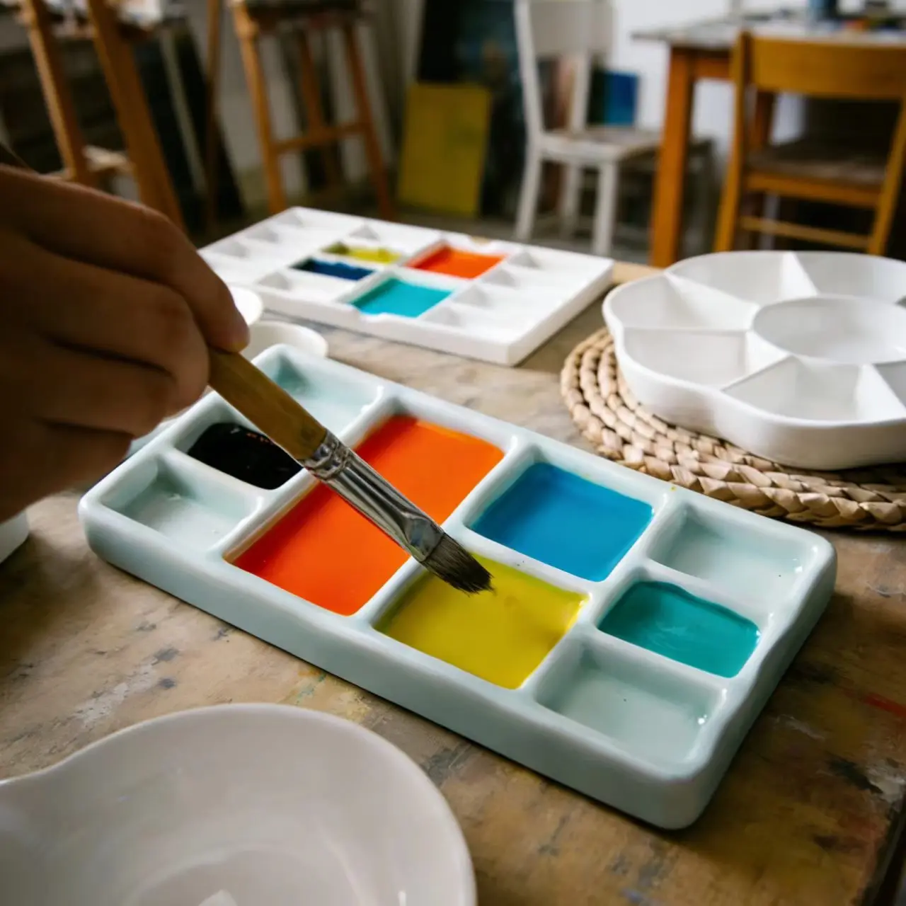Plum Blossom Checkered Ceramic Palette Acrylic Pigment Watercolor Oil Painting Palette Suitable for Beginners and Students