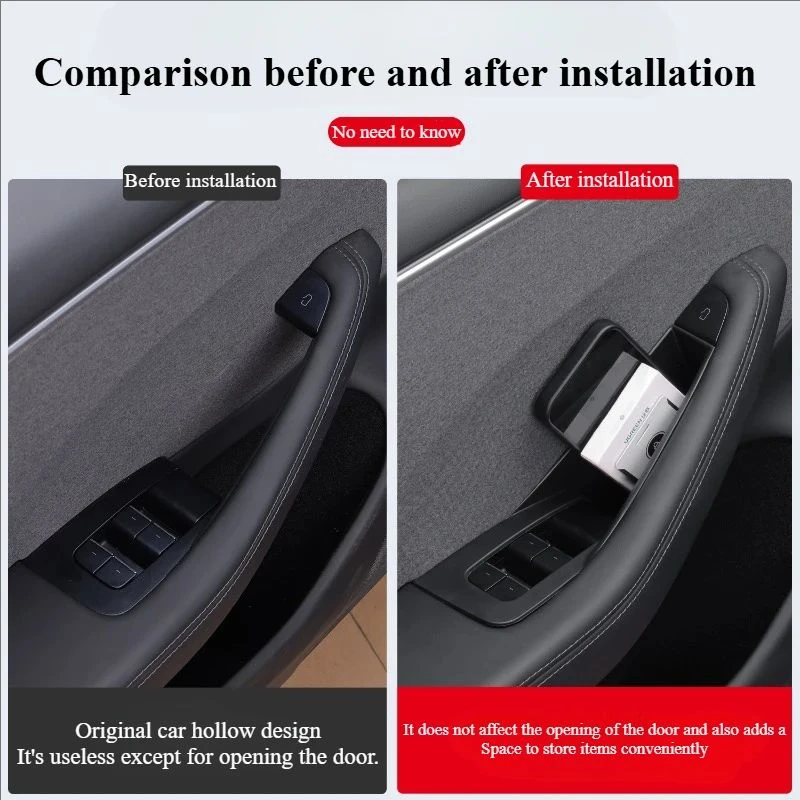 For Tesla Model 3 Y YL Juniper Highland 2020-2026 Door Handle Storage Box Inner Handle All-inclusive Organizer Container Tray