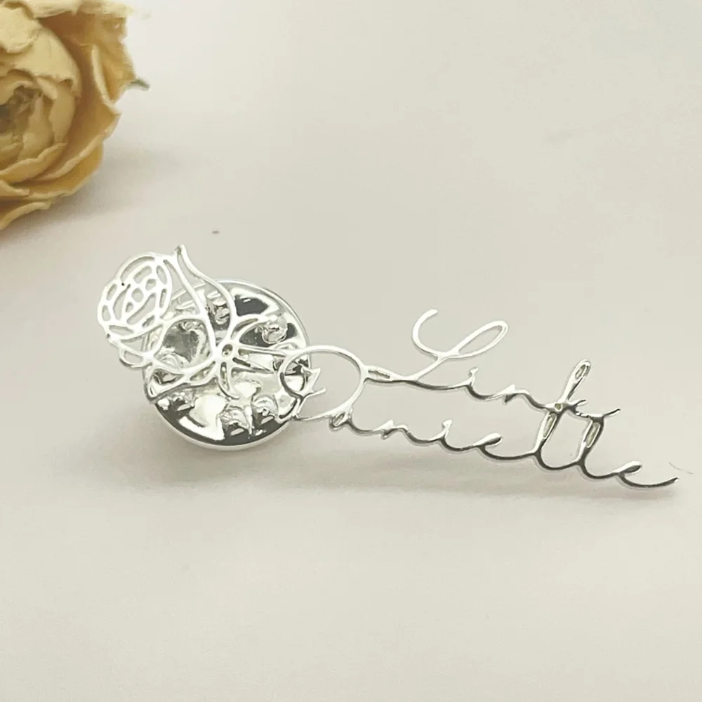 Customized Flower Shaped Brooch, Customized Name Combination Brooch, Beautiful Stainless Steel Brooch, Wedding Party Gift