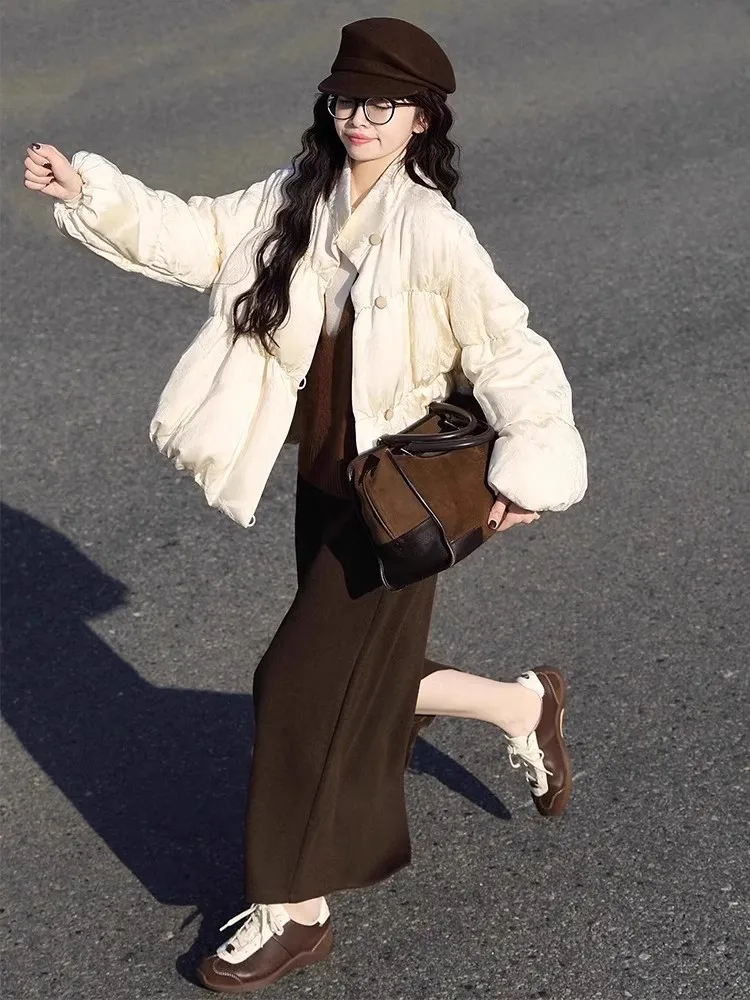 Único ort bla feminino para baixo jaet 2025 novo chinês sle pão casaco thi outerwear commute sle fibra de poliéster