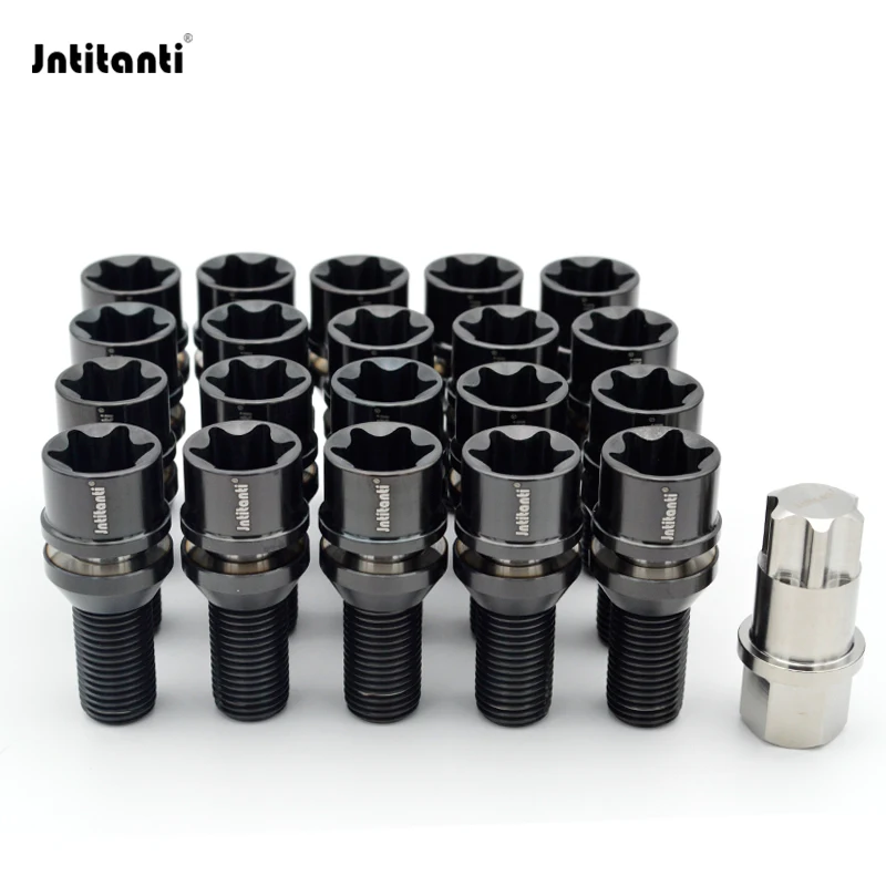 Jntitanti Factory 10.9 Grade Anti-Theft Gr.5 Titanium Alloy Torx BMW Wheel Bolt 4pcs+1key M12X1.5 x28-45mm and M14X1.25x28-45mm