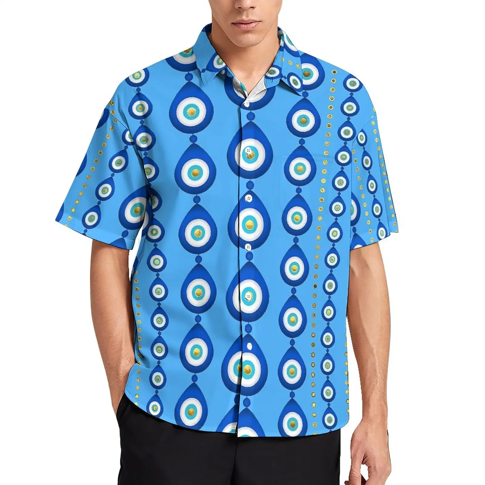 

Men's Social Evil Eye Print Beach Y2k Harajuku Shirt Plus Size Summer Casual Blouses Short Sleeve Custom Oversized Clothing