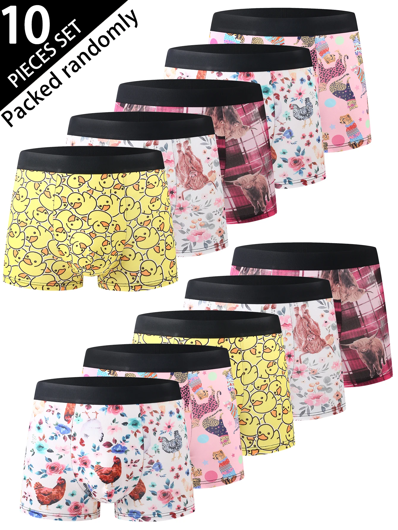 

10 шт. мужские трусы-боксеры, животные с принтами, модные мужские трусы-боксеры с модными принтами, мужские трусы-боксеры